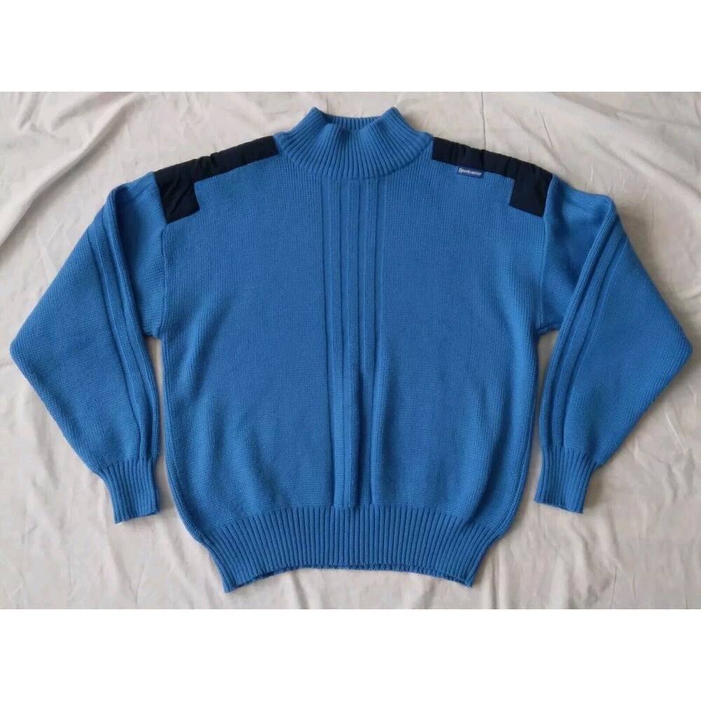 Vintage Ski Sweater By Sportscaster Blue Mock Neck Mens Size Medium